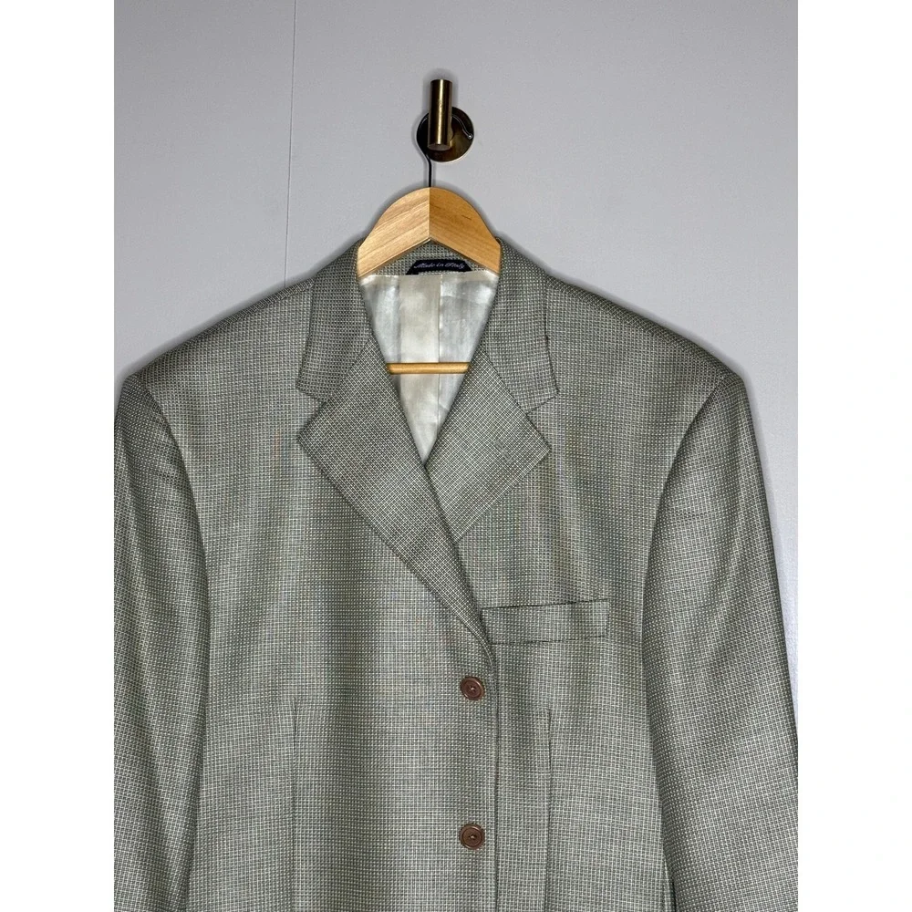 Zanieri Lanificio Galtes Silk Wool Blazer Mens 46R Tan Olive Check Made in Italy